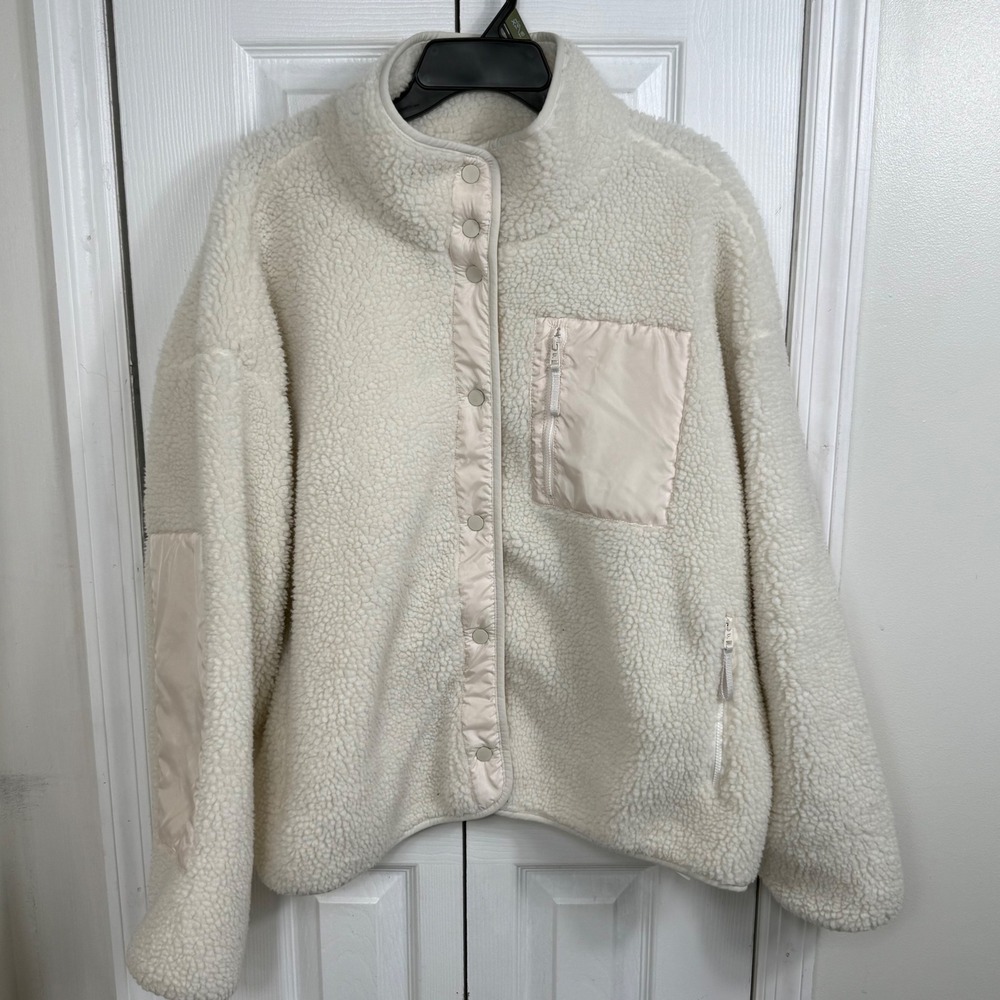 Fabletics Tahoe Teddy Jacket Womens XXL 1X Ivory Sherpa Fleece Oversized